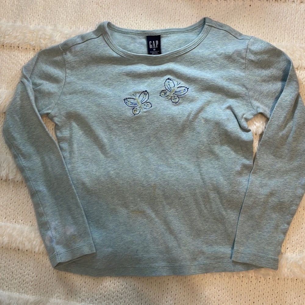 Vintage Y2K Gap long sleeve 100% cotton top butterflies green girls size M